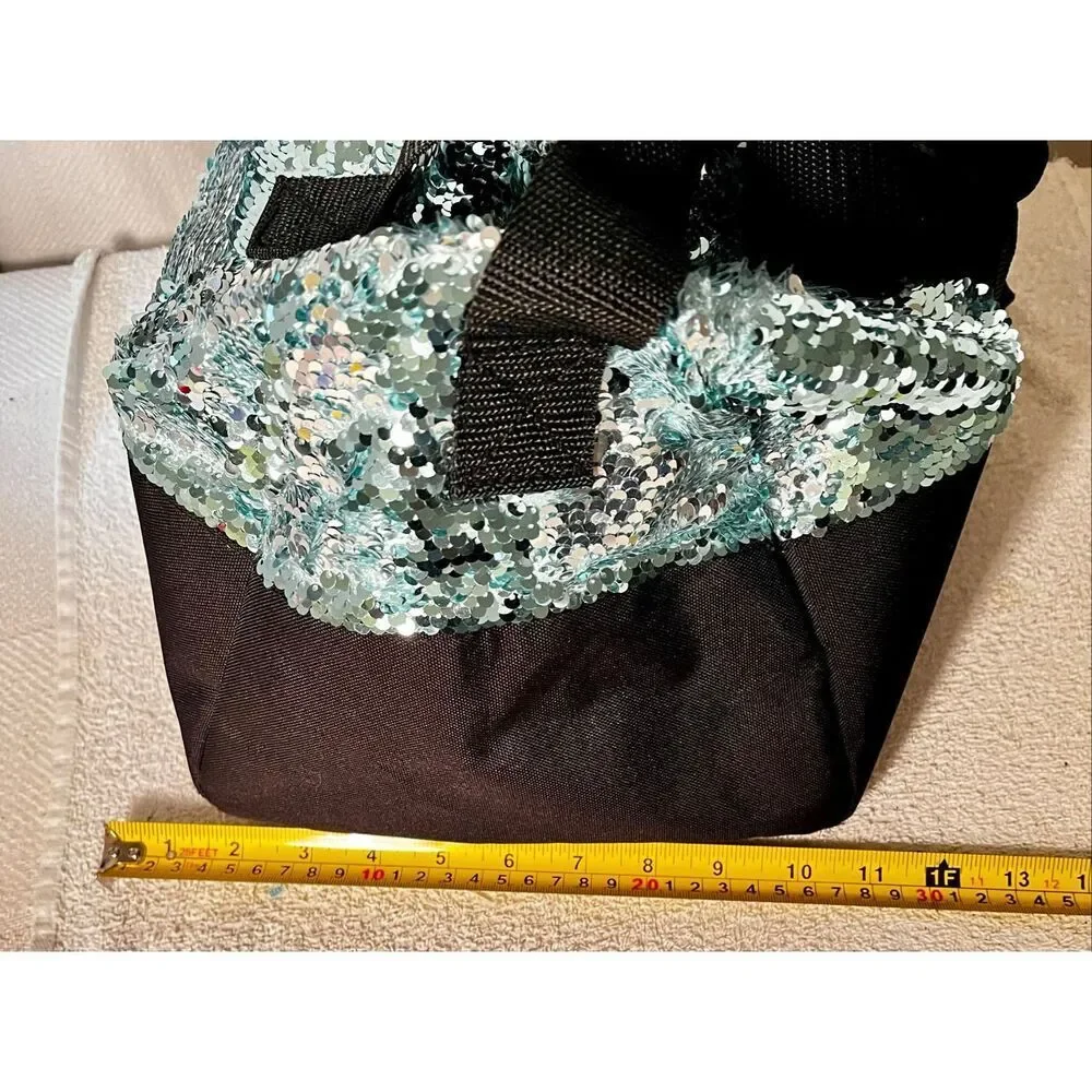 Justice Sequin Shimmer Girls Dance Duffel Bag Shoulder Strap Silver Aqua Black